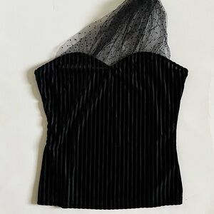 Velvet Ribbed One-Shoulder Sweetheart Top